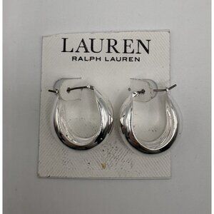 NWT $45 Lauren Ralph Lauren LRL Silver Tone Chunky Hoop Earrings 1”